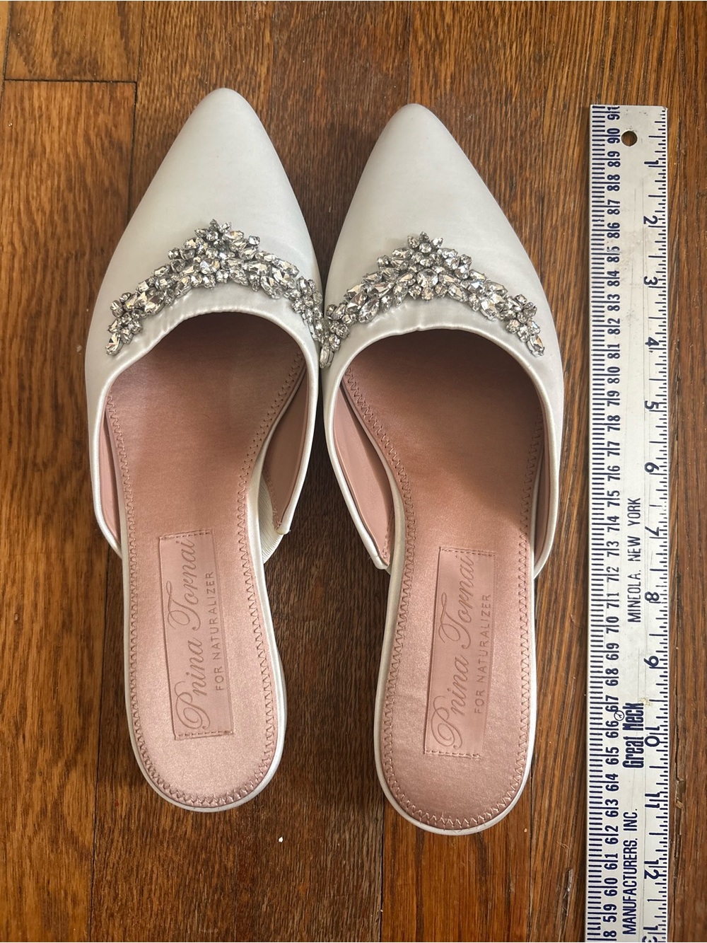 Pnina Tornai for Naturalizer Ivory Satin Pointed Toe Crystal Flats